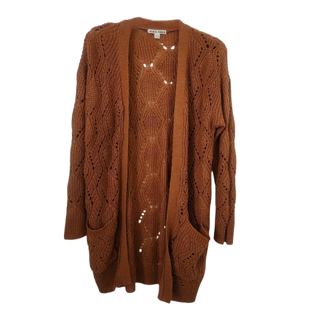 Moral Fiber Women Juniors Size Large Burnt Orange Open Cardigan Sweater